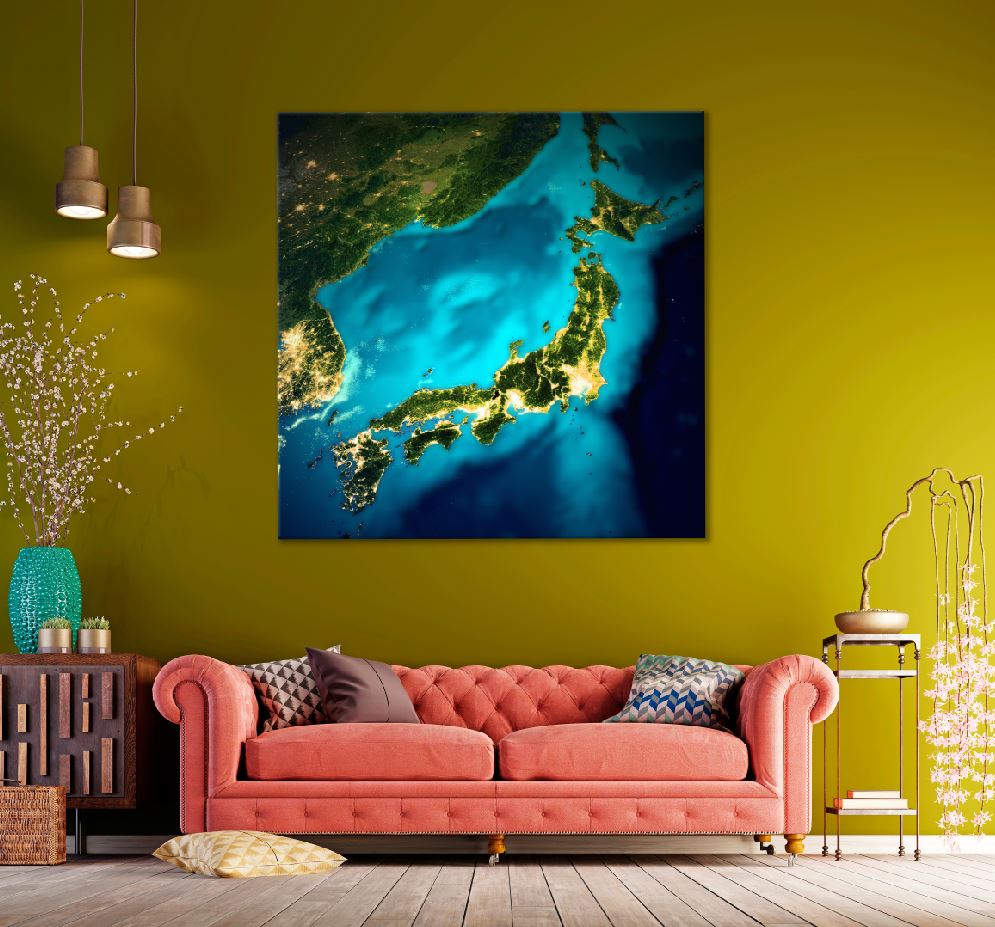 Square Canvas Japan Space Map Aerial View High Quality Print 100% Australian Made