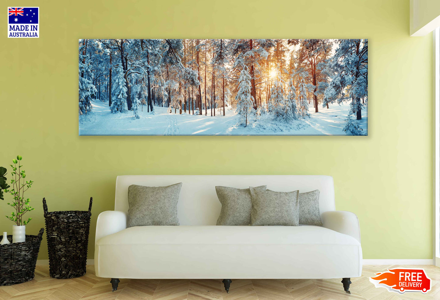 Panoramic Canvas Snow Covered Trees View Photograph High Quality 100% Australian Made Wall Canvas Print Ready to Hang