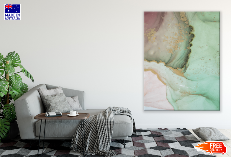 White & Green Abstract Design Print 100% Australian Made