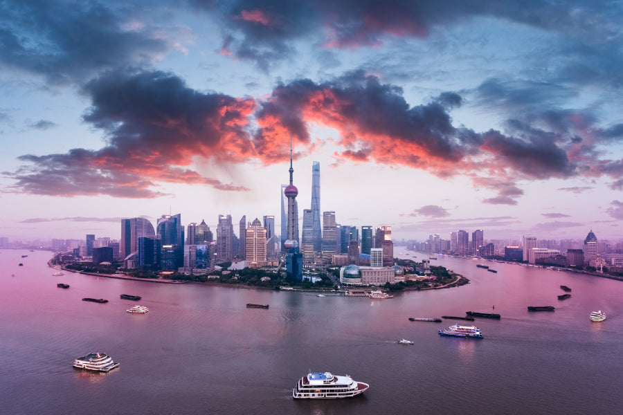 Shanghai Skyline & Huangpu River Photograph Home Decor Premium Quality Poster Print Choose Your Sizes