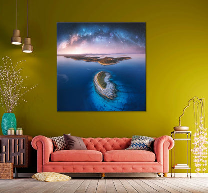 Square Canvas Milky Way & Islands Aerial View Photograph High Quality Print 100% Australian Made