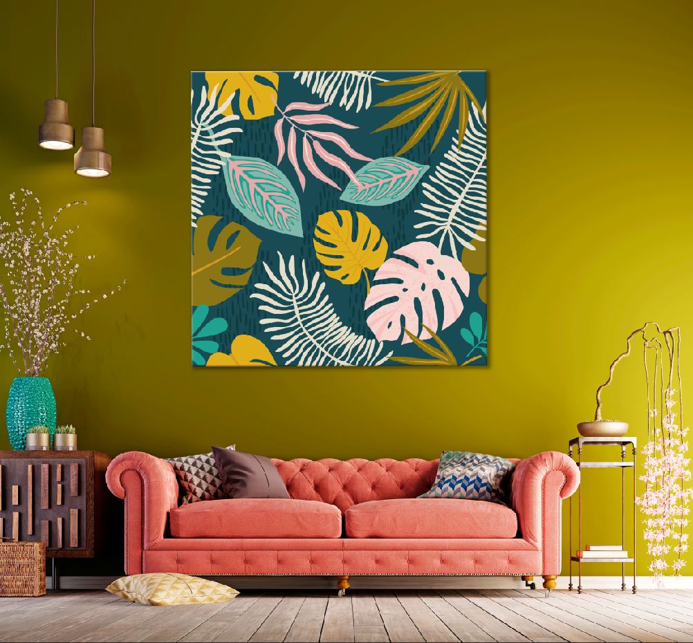 Square Canvas Tropical Leaves Pattern Vector Art High Quality Print 100% Australian Made