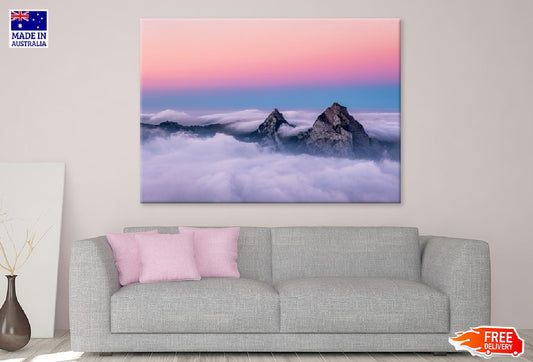 Mountains & Pink Blue Sky Aerial Photograph Print 100% Australian Made