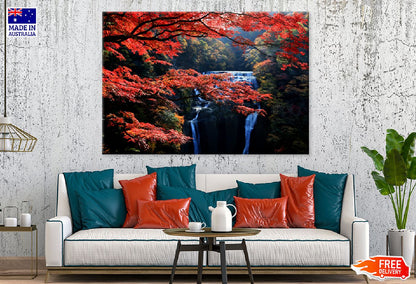 Autumn Levaes Branch & Waterfall Scenery Print 100% Australian Made