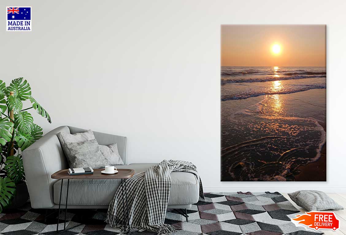Sea Waves Near Sea Sand Sunset View Scenery Print 100% Australian Made