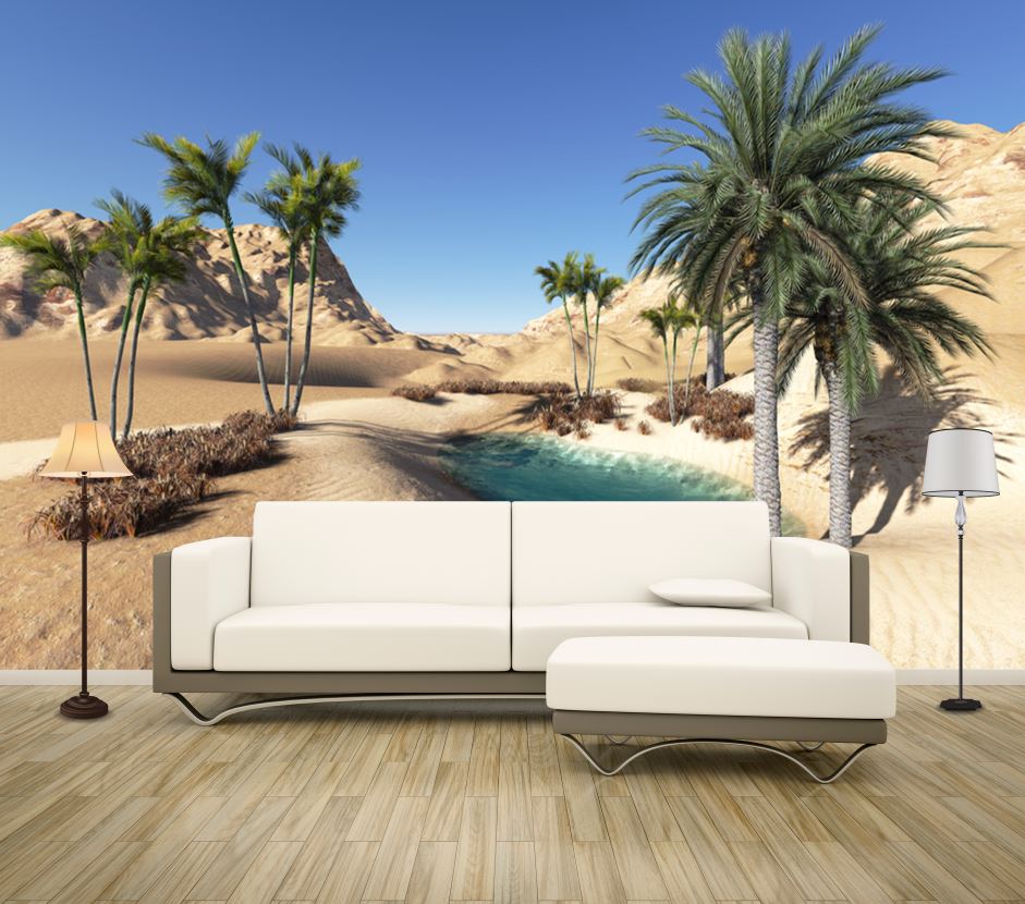 Wallpaper Murals Peel and Stick Removable Trees & WaterHole in Desert High Quality