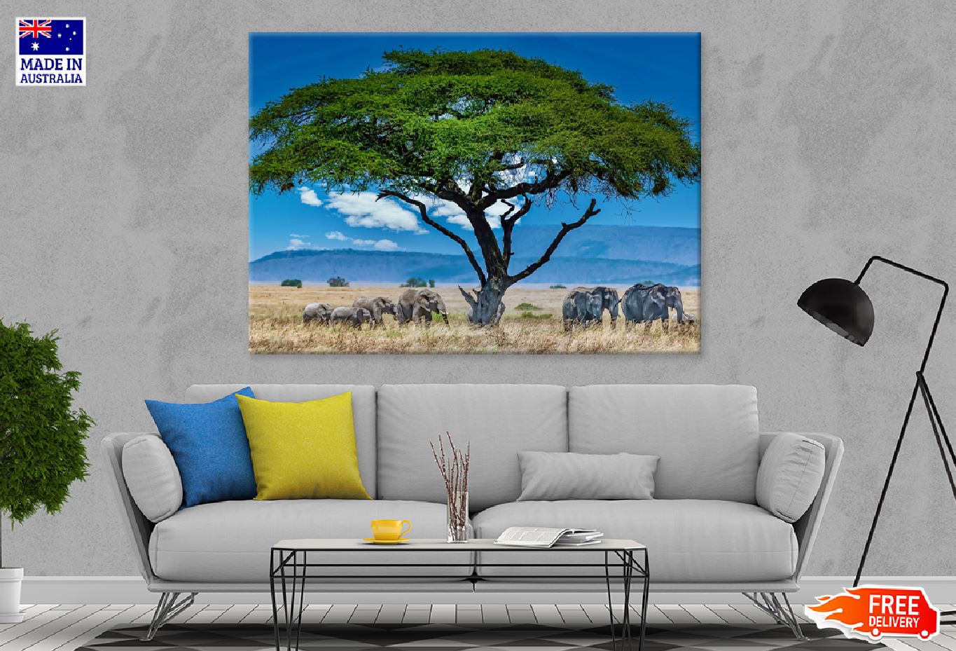 Elephants Under Big Tree View Photograph Print 100% Australian Made