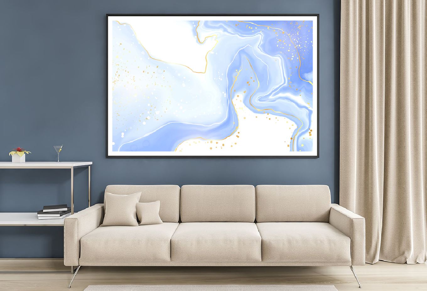 White Blue & Gold Splash Abstract Design Home Decor Premium Quality Poster Print Choose Your Sizes