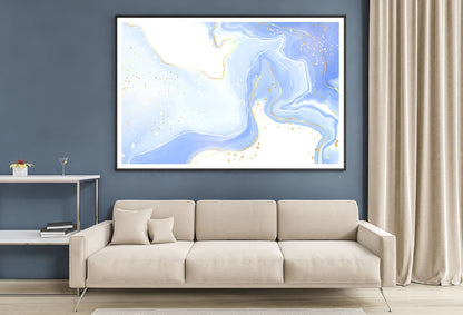 White Blue & Gold Splash Abstract Design Home Decor Premium Quality Poster Print Choose Your Sizes