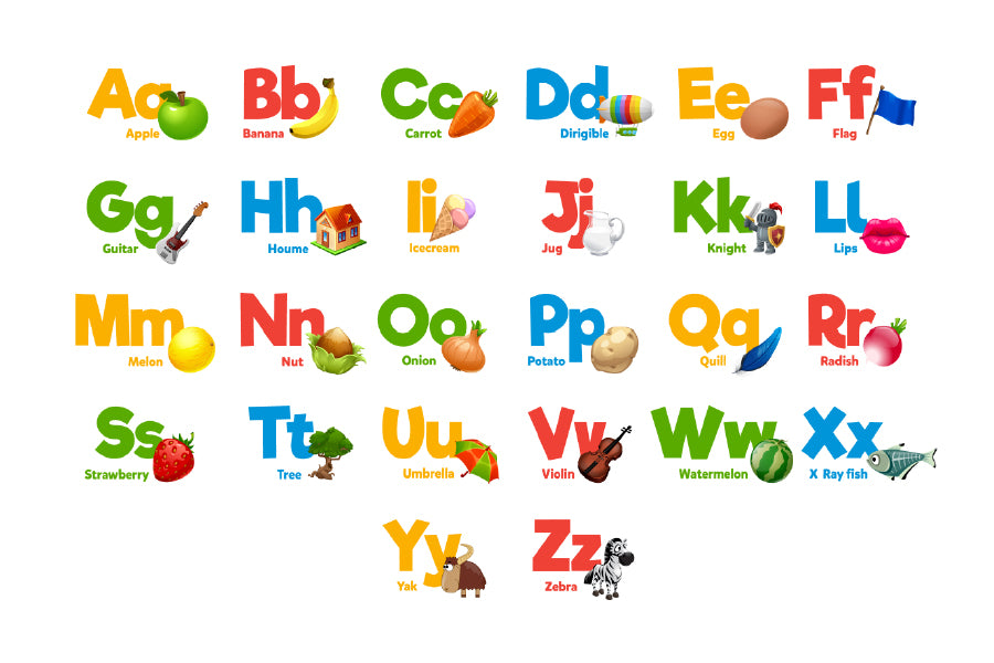 Fruits & Animals Alphabet Vector Art Print 100% Australian Made