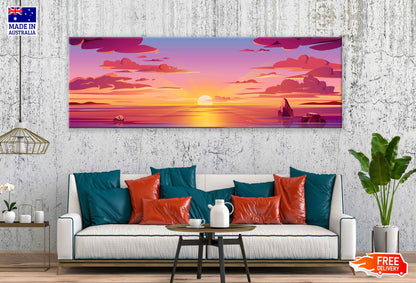 Panoramic Canvas Ocean Sunrise Vector Design High Quality 100% Australian Made Wall Canvas Print Ready to Hang