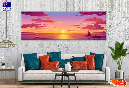 Panoramic Canvas Ocean Sunrise Vector Design High Quality 100% Australian Made Wall Canvas Print Ready to Hang