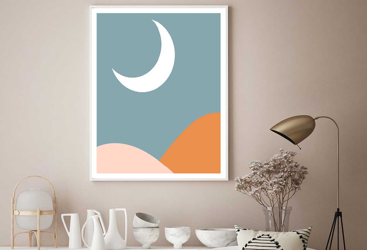 Moon over Mountain Vector Art Home Decor Premium Quality Poster Print Choose Your Sizes