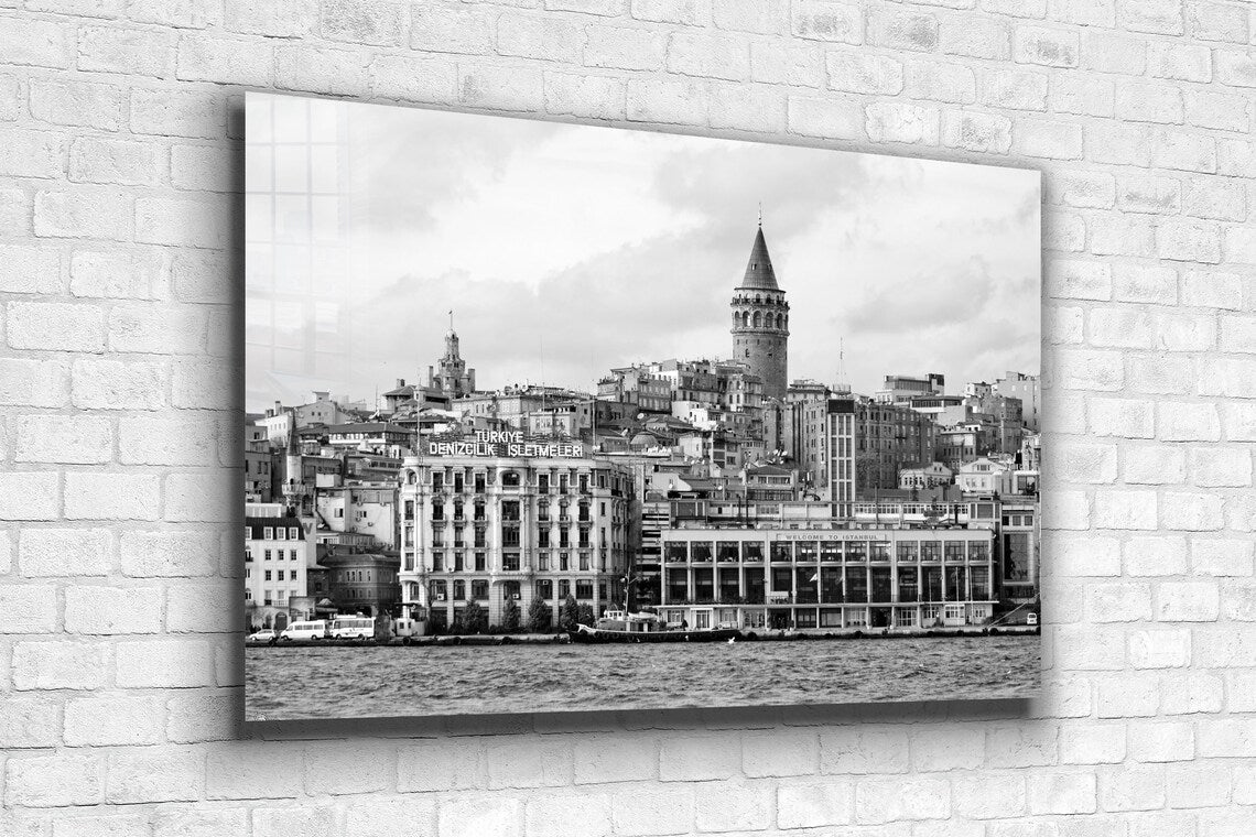 Galata Bridge B&W View Print Tempered Glass Wall Art 100% Made in Australia Ready to Hang