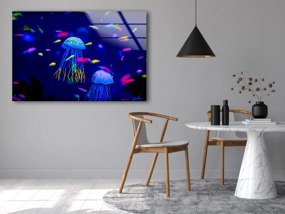 Jelly Fish in Sea Photograph Acrylic Glass Print Tempered Glass Wall Art 100% Made in Australia Ready to Hang