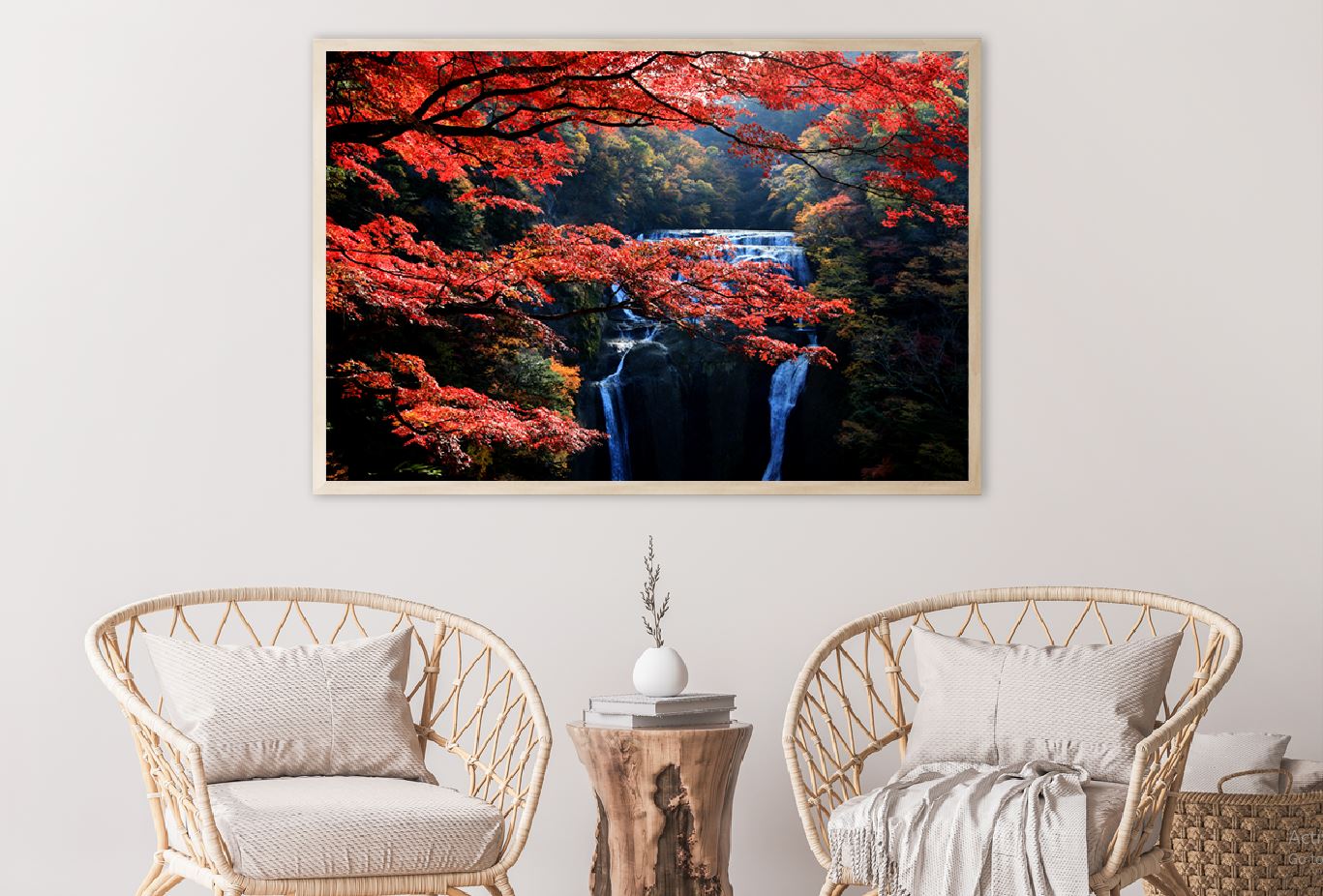 Autumn Levaes Branch & Waterfall Scenery View Home Decor Premium Quality Poster Print Choose Your Sizes