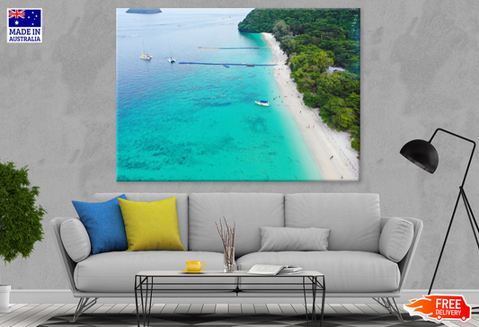 Boats On Sea & Beach View Print 100% Australian Made