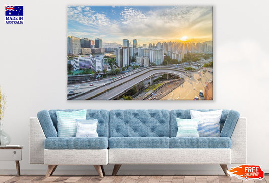 Modern Cityscape & Road Of Hong kong Sunset Photograph Print 100% Australian Made