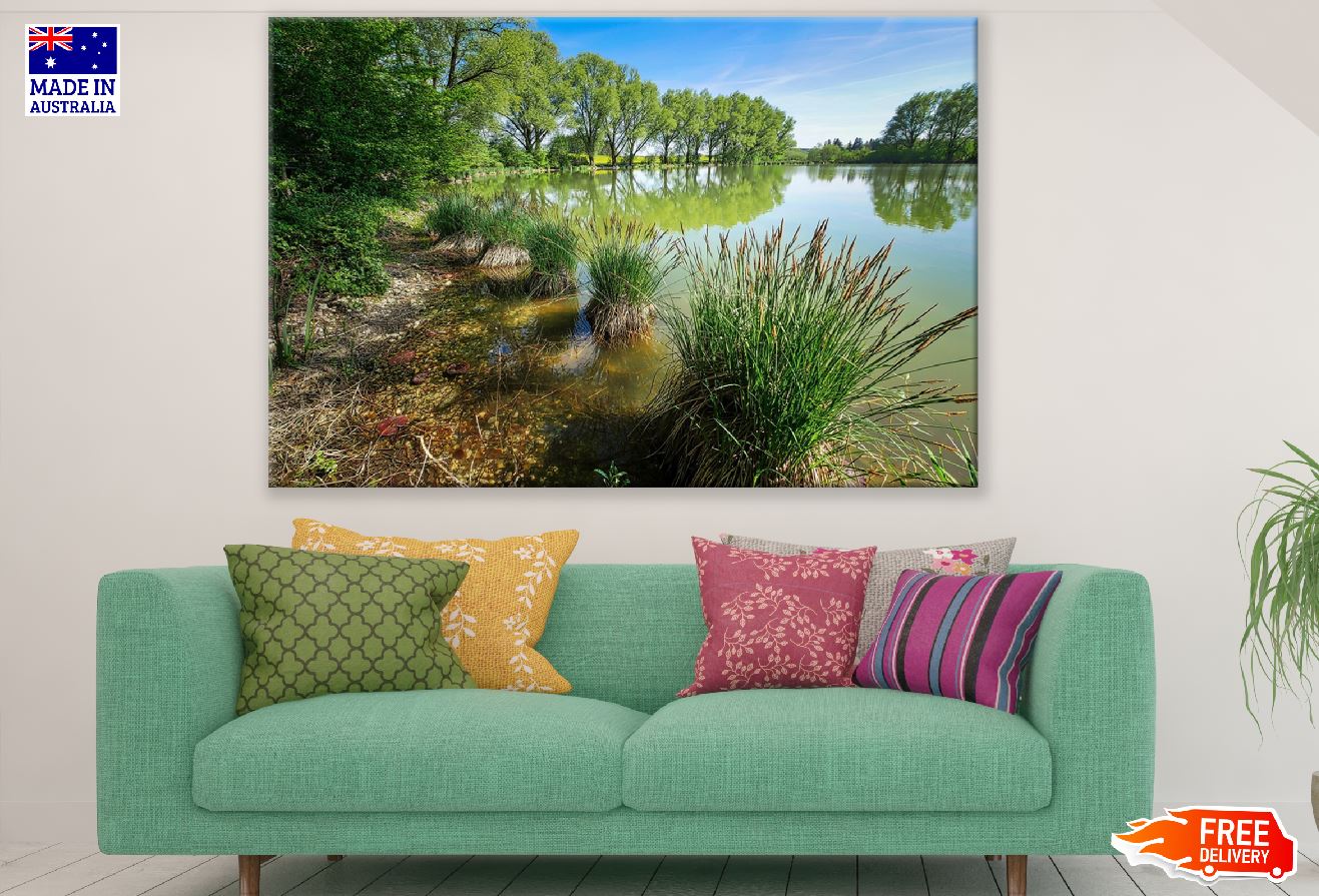 Green Grass & Trees Near Lake Photograph Print 100% Australian Made