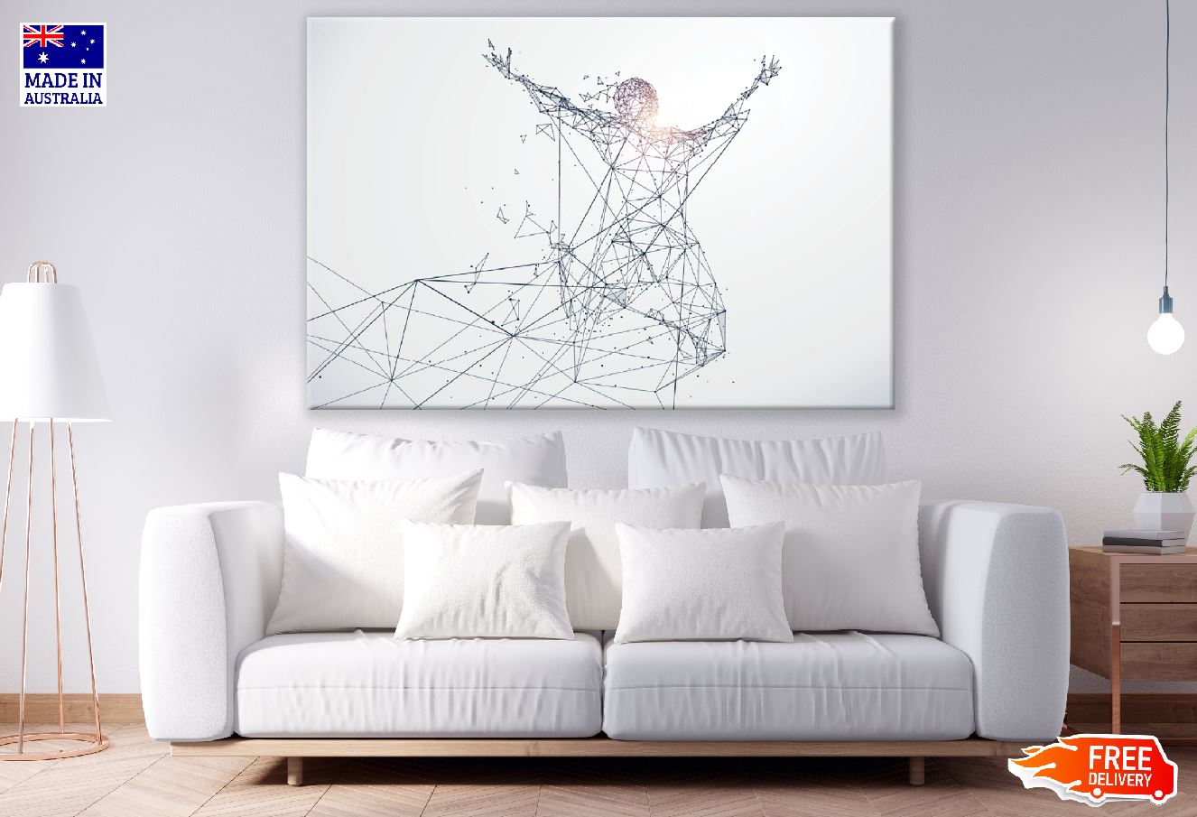 Running Man Network Connection Digital Line Art Design Print 100% Australian Made