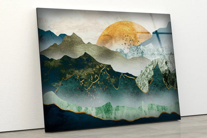 Mountain & Sun Vector Art Acrylic Glass Print Tempered Glass Wall Art 100% Made in Australia Ready to Hang