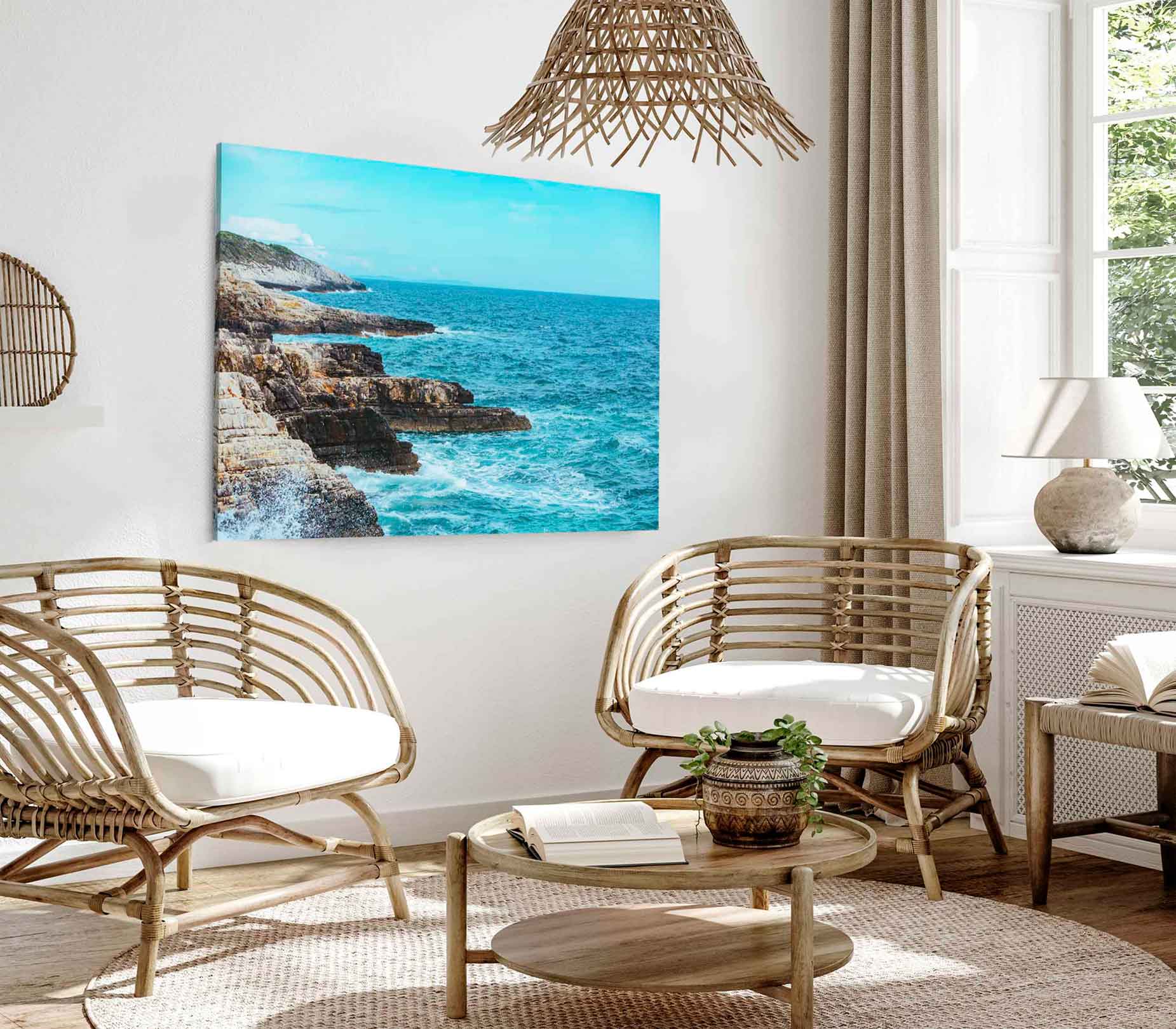 Bella Home Rocky Seacoast, Waves Hitting on Rocks Print Canvas Ready to hang
