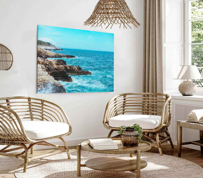 Bella Home Rocky Seacoast, Waves Hitting on Rocks Print Canvas Ready to hang