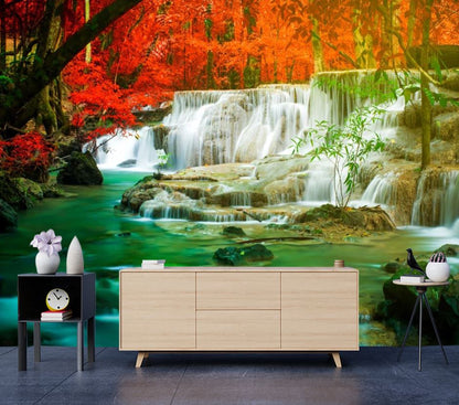 Wallpaper Murals Peel and Stick Removable Stunning Waterfall in Forest High Quality