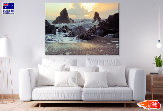 Rock On Sea Sunset Scenery View Print 100% Australian Made