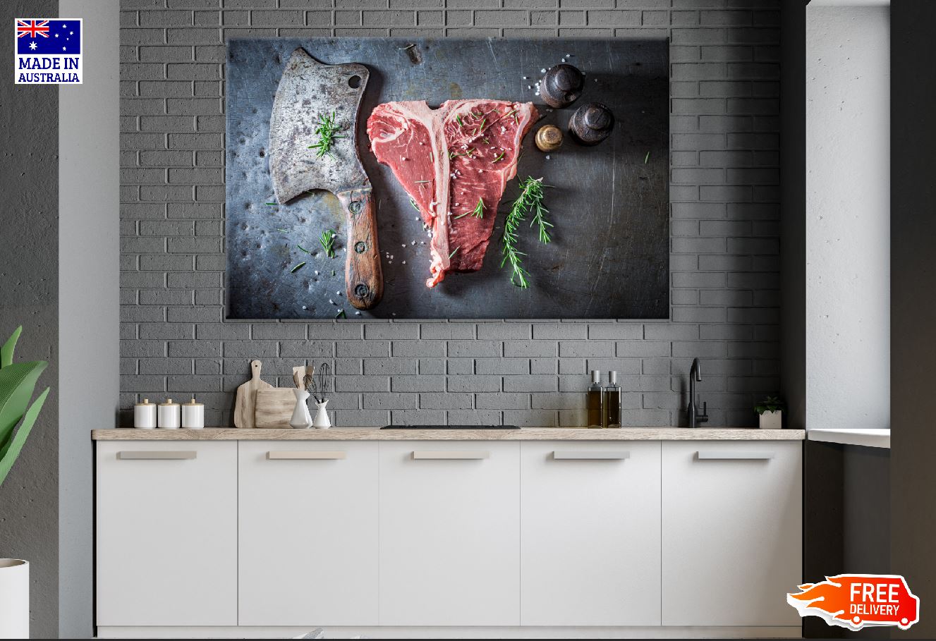 Tasty Red Steak on Old Metal Table Photograph Print 100% Australian Made