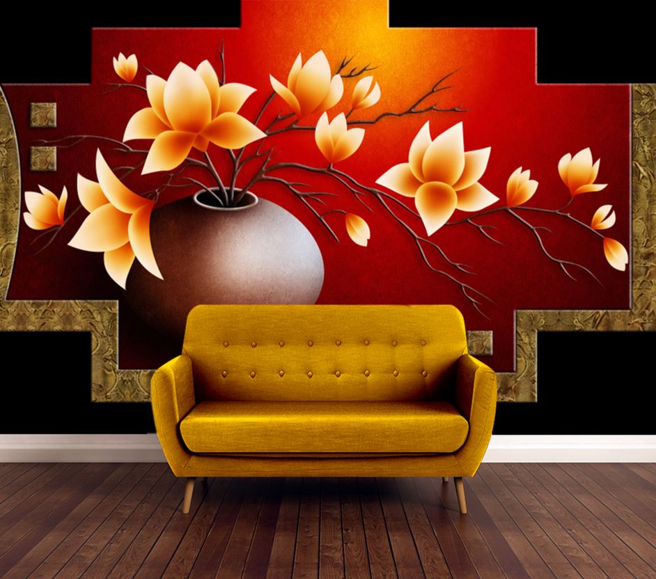 Wallpaper Murals Peel and Stick Removable Flowers in Pot Digital Art Design High Quality