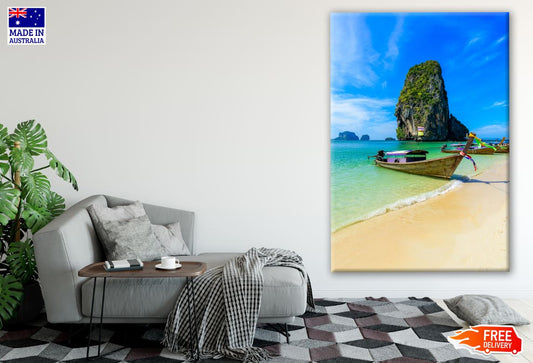 Boat & Huge Rock Beach Scenery Photograph Print 100% Australian Made