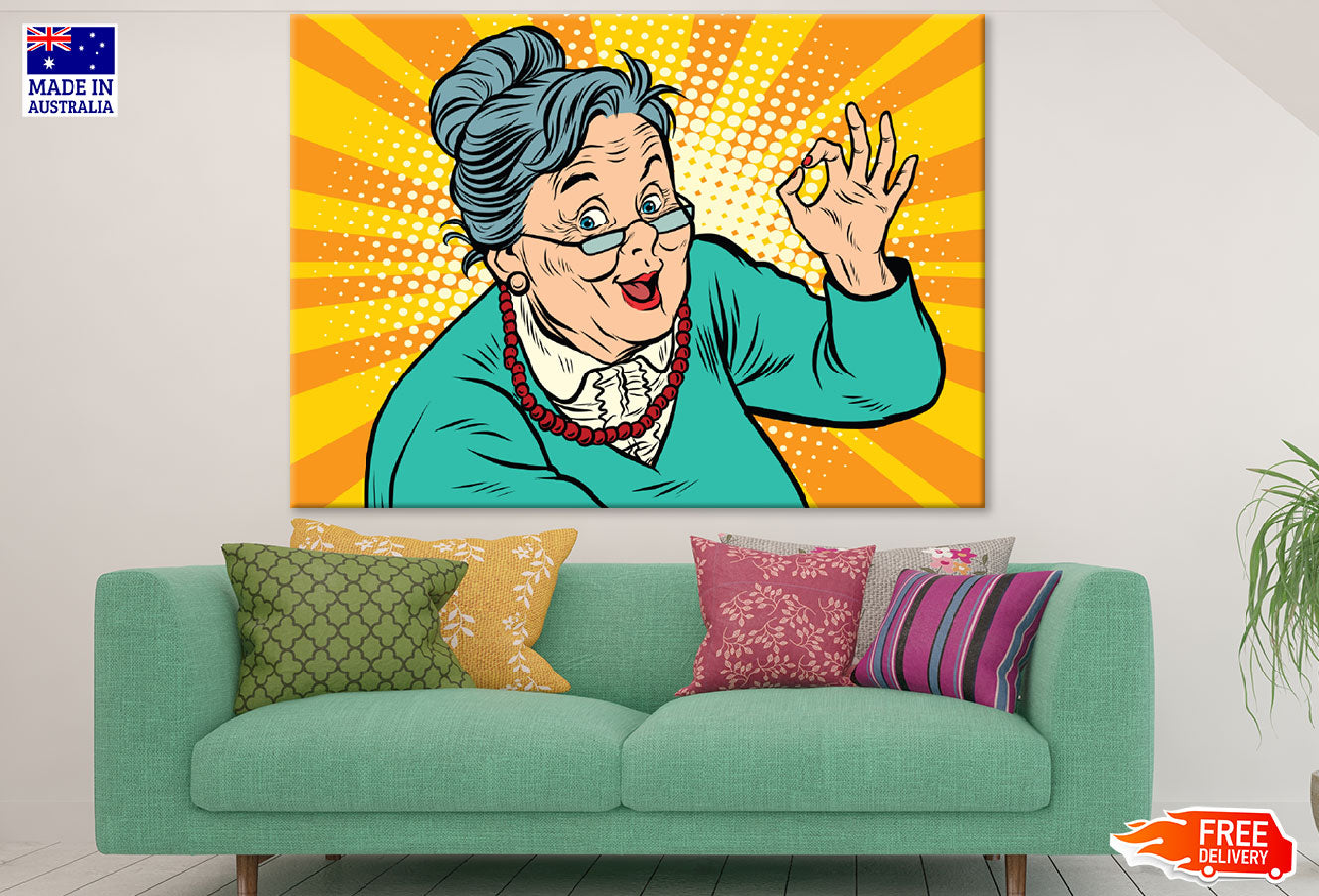 Grand Mother With Ok Sign Illustration Print 100% Australian Made