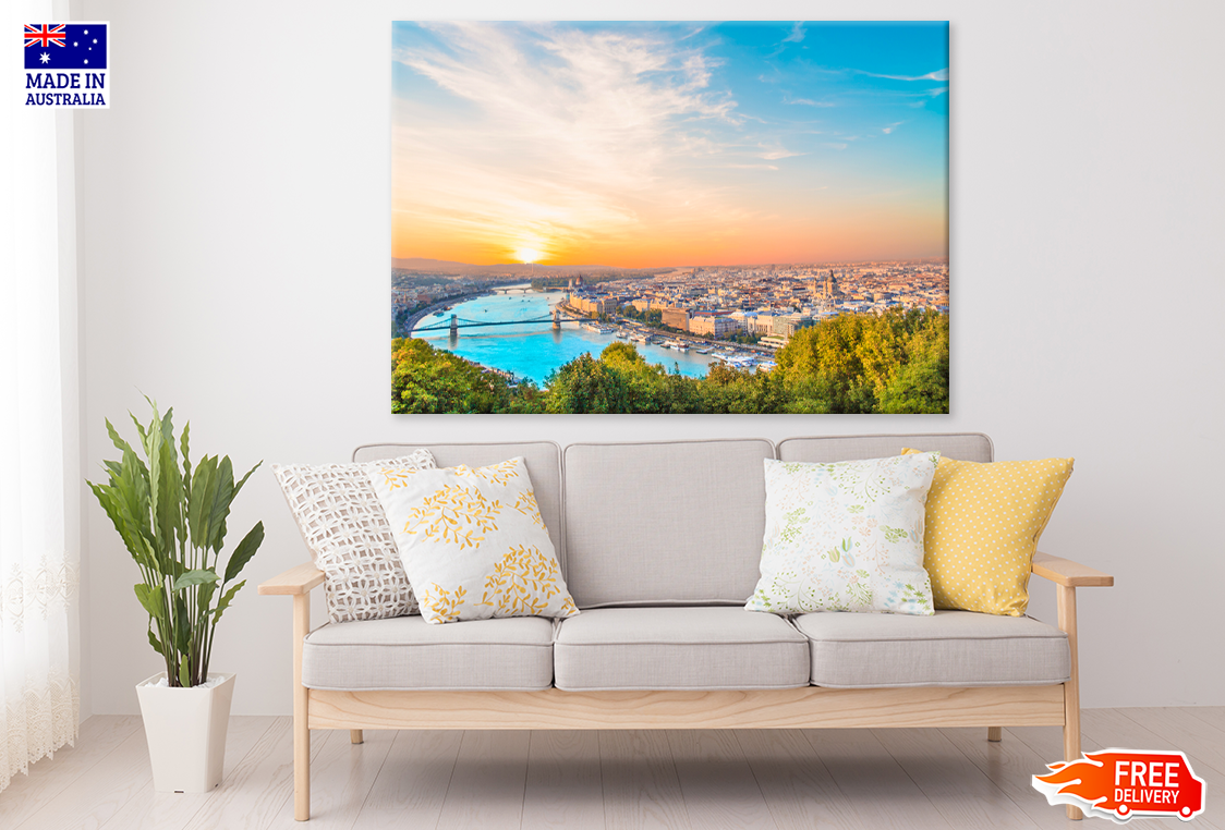 City & Sea Sunset Cloudy Sky View Print 100% Australian Made
