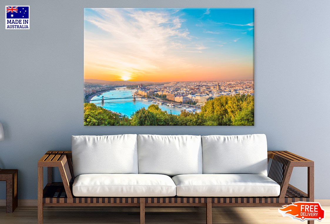 City & Sea Sunset Cloudy Sky View Print 100% Australian Made