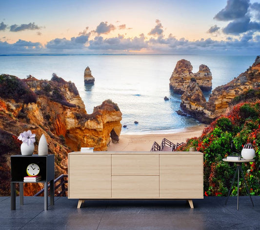 Wallpaper Murals Peel and Stick Removable Beach with Huge Rocks High Quality