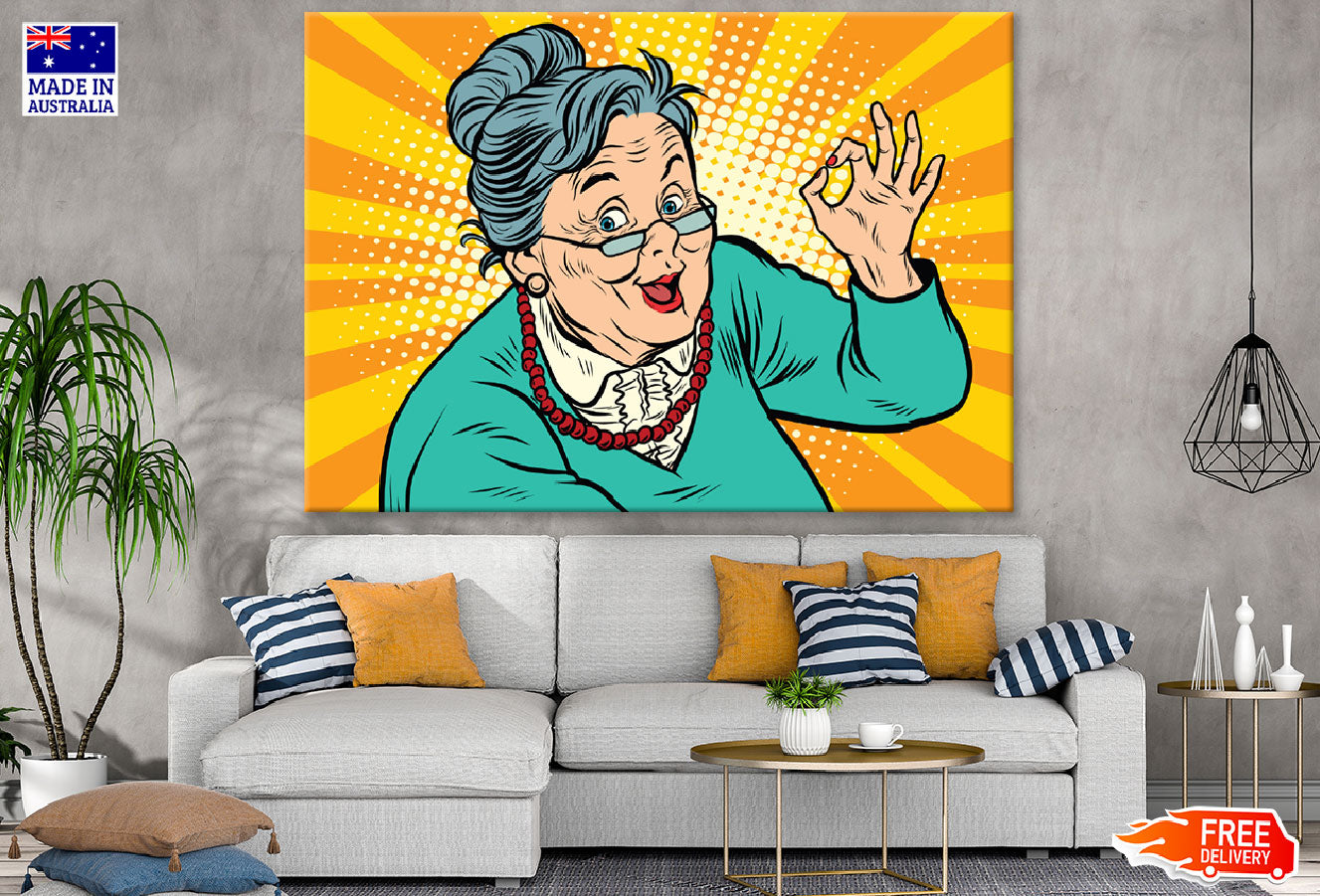 Grand Mother With Ok Sign Illustration Print 100% Australian Made