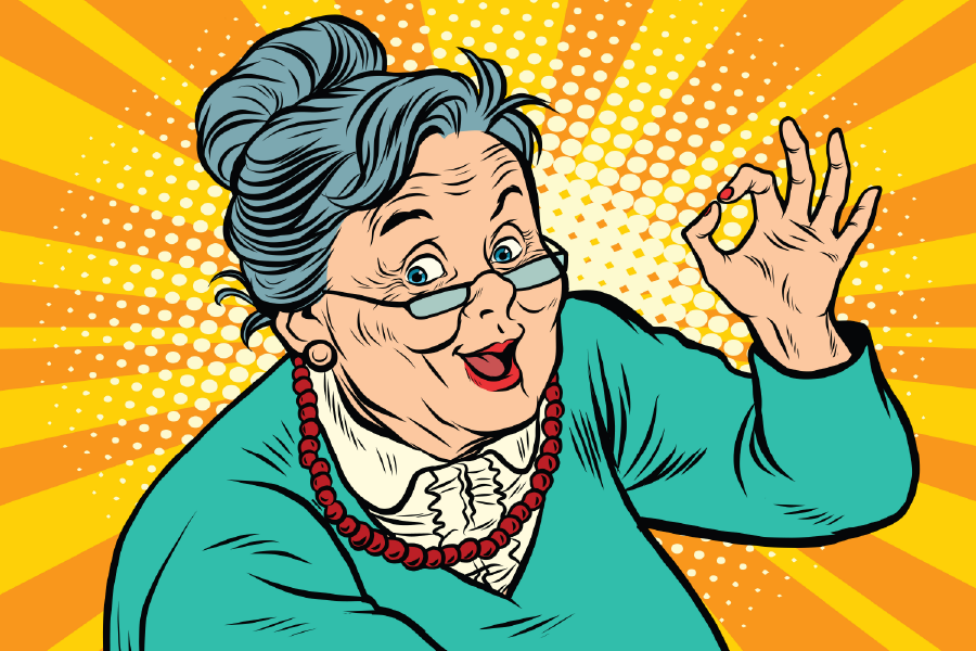 Grand Mother With Ok Sign Illustration Print 100% Australian Made