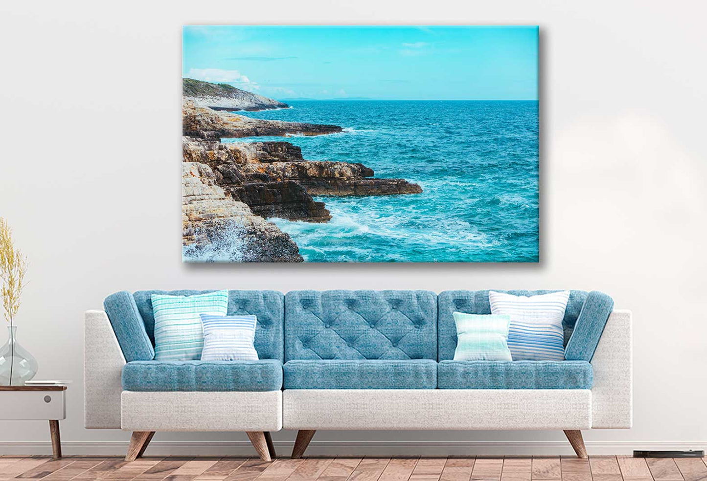 Bella Home Rocky Seacoast, Waves Hitting on Rocks Print Canvas Ready to hang
