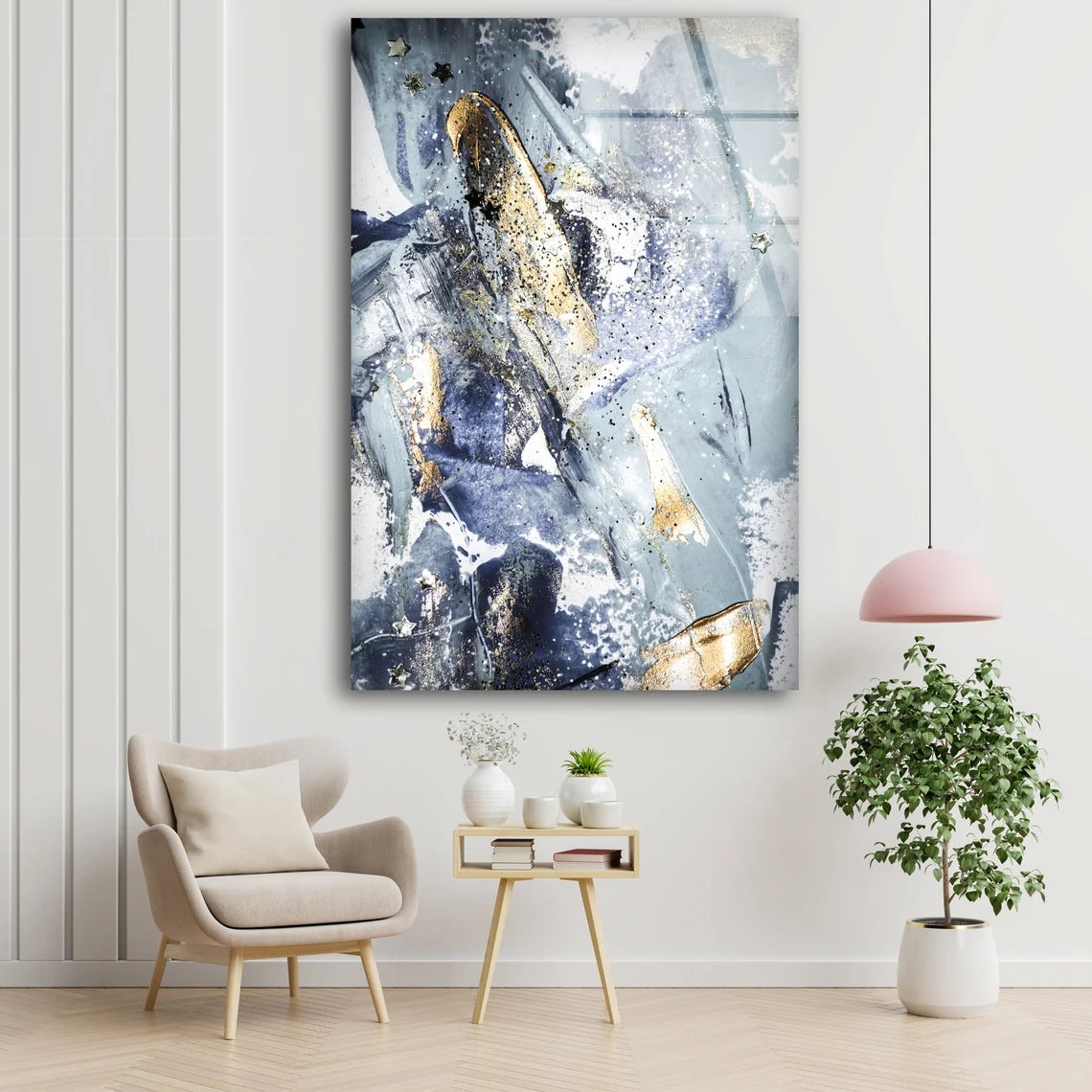 Grey & Gold Abstract Design Acrylic Glass Print Tempered Glass Wall Art 100% Made in Australia Ready to Hang