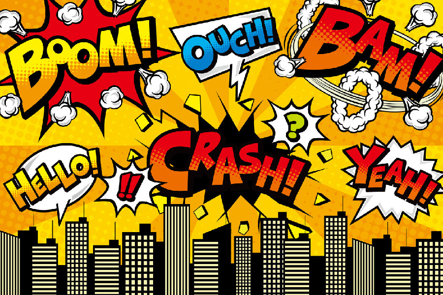 BOOM CRASH HELLO OUCH BAM YEAH Chat Bubbles Illustration Print 100% Australian Made