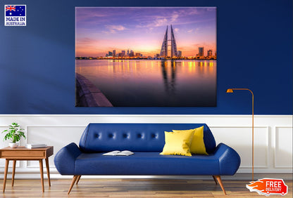 Manama City Skyline Sea Sunset Photograph Print 100% Australian Made