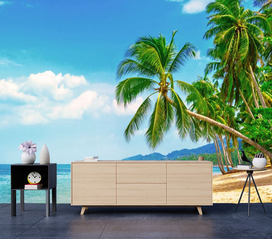 Wallpaper Murals Peel and Stick Removable Beach with Palm Trees Photograph High Quality