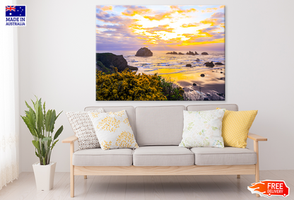 Rocks On Sea Sunset Sky View Print 100% Australian Made