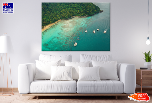 Boats On Sea & Beach View Photograph Print 100% Australian Made