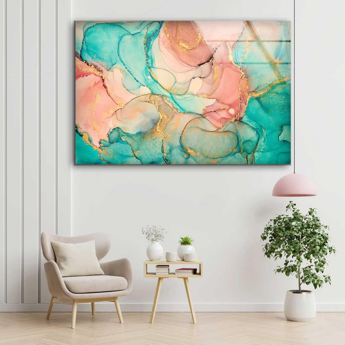 Green & Pink Abstract Design Acrylic Glass Print Tempered Glass Wall Art 100% Made in Australia Ready to Hang