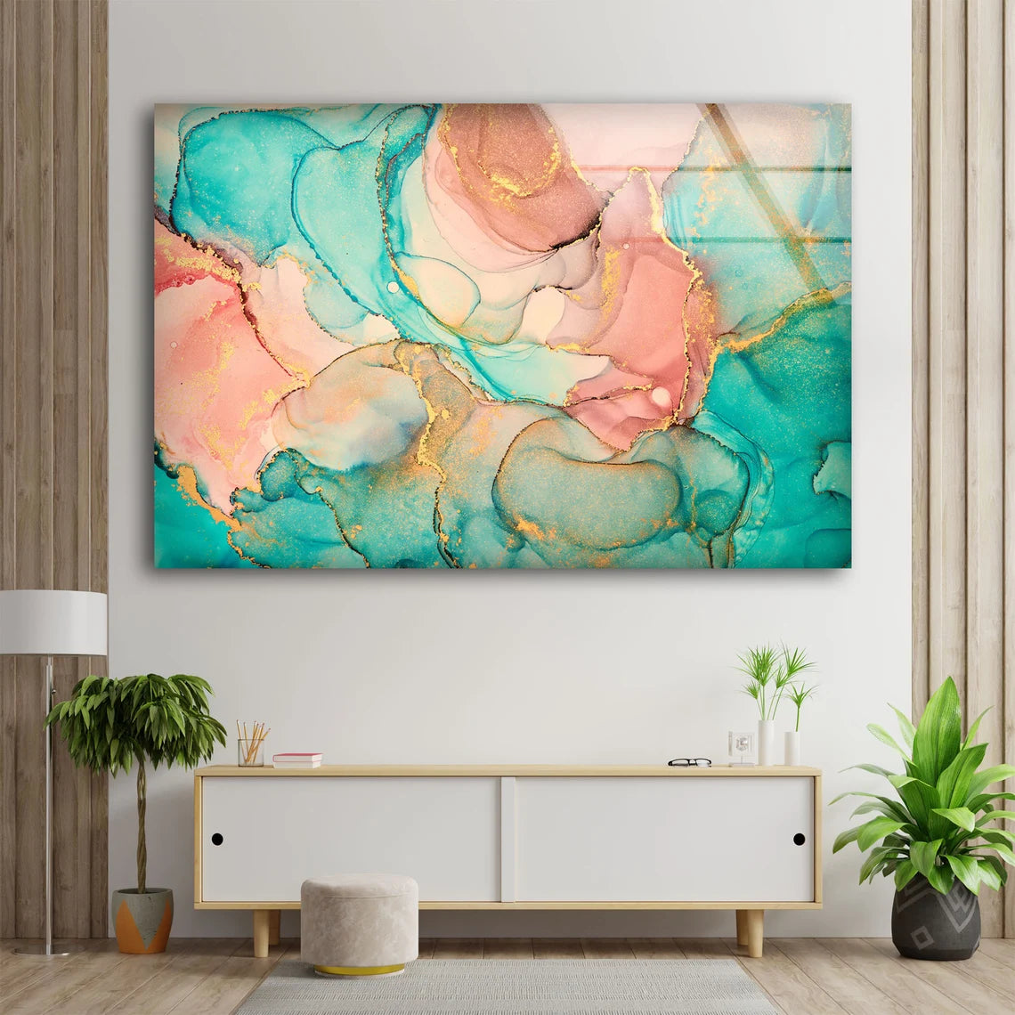 Green & Pink Abstract Design Acrylic Glass Print Tempered Glass Wall Art 100% Made in Australia Ready to Hang