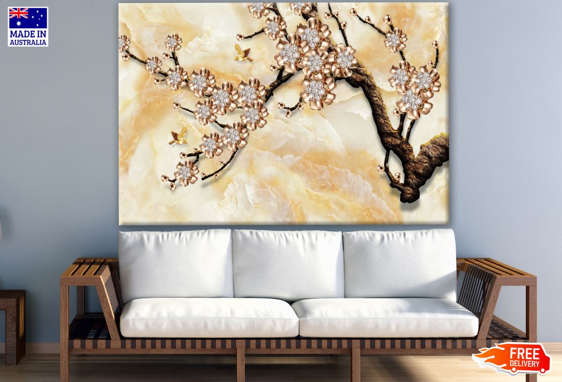 Gold Floral 3D Design Print 100% Australian Made
