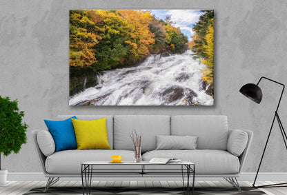 Bella Home Waterfall & Autumn Trees Around Print Canvas Ready to hang