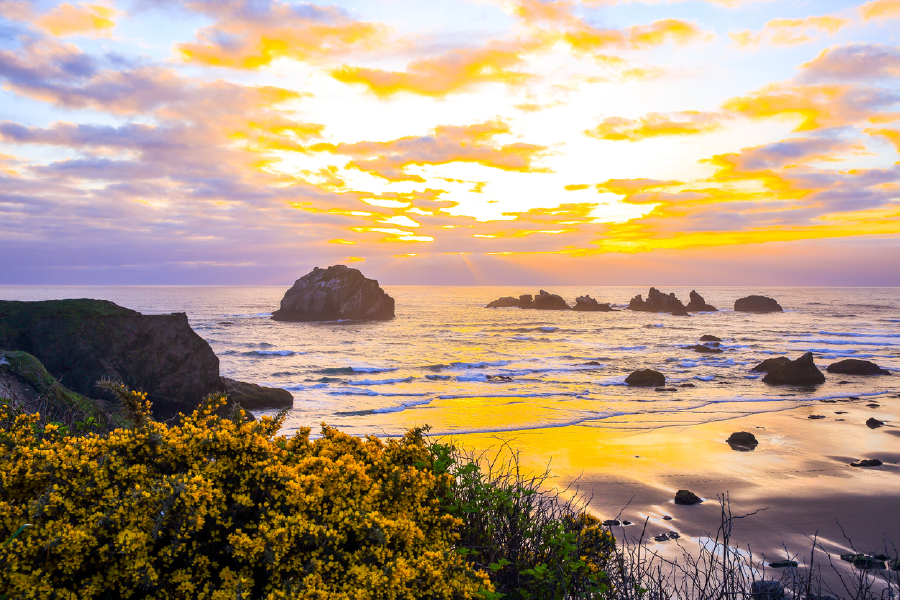 Rocks On Sea Sunset Sky View Print 100% Australian Made